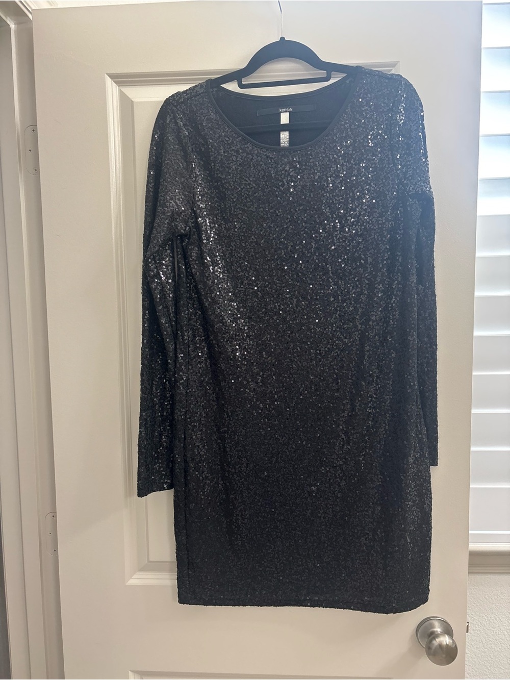 Kensie Black Sequin Long Sleeve Shift Dress